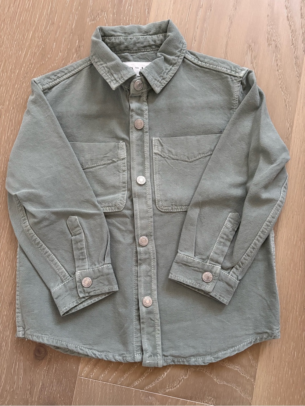 Zara Kids Olive Green Button-Front Utility Shirt
